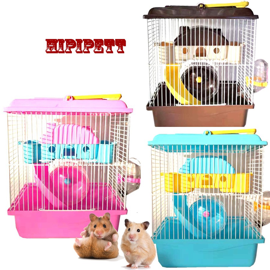 Lồng hamster biệt thự 2 tầng HIPIPETT có nóc nhựa cỡ trung full phụ kiện đầy đủ