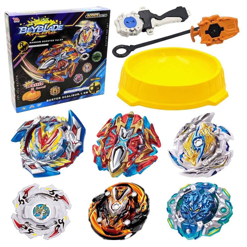 Bộ 6 Con quay BeyBlade + 2 Tay phóng + Sàn đấu - Con quay vòng xoay thần tốc