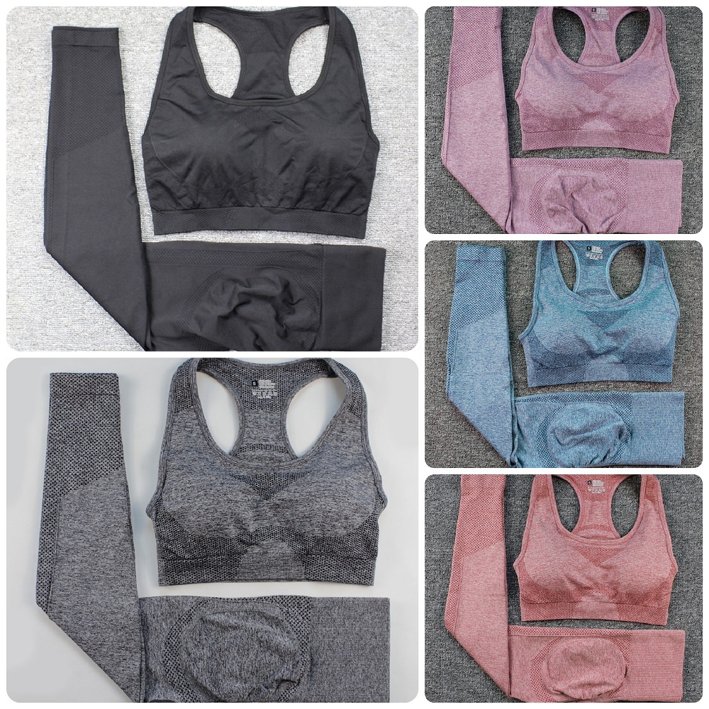 Bộ tập gym yoga nữ quần dài chun mông áo bra ba lỗ thể thao vải dệt kim cao cấp SET07