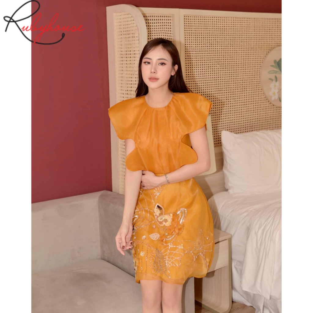 Đầm Thiết Kế Organza Dáng Xòe RUBY HOUSE - Phần Trên Cách Điệu, Đính Cườm Đá Thủ Công Cao Cấp 2987