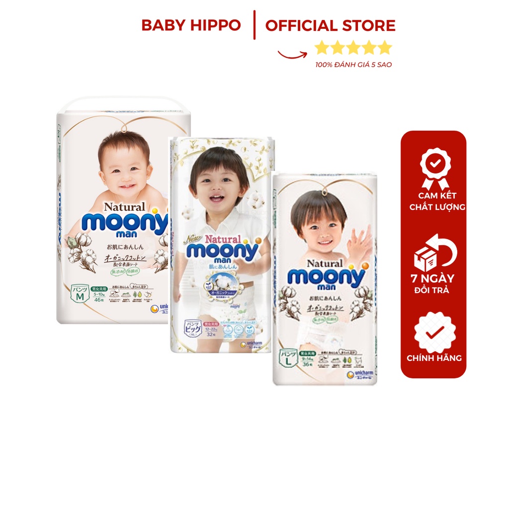 Bỉm Quần Nội Địa Nhật Moony Natural Cao Cấp M46/L36/XL32