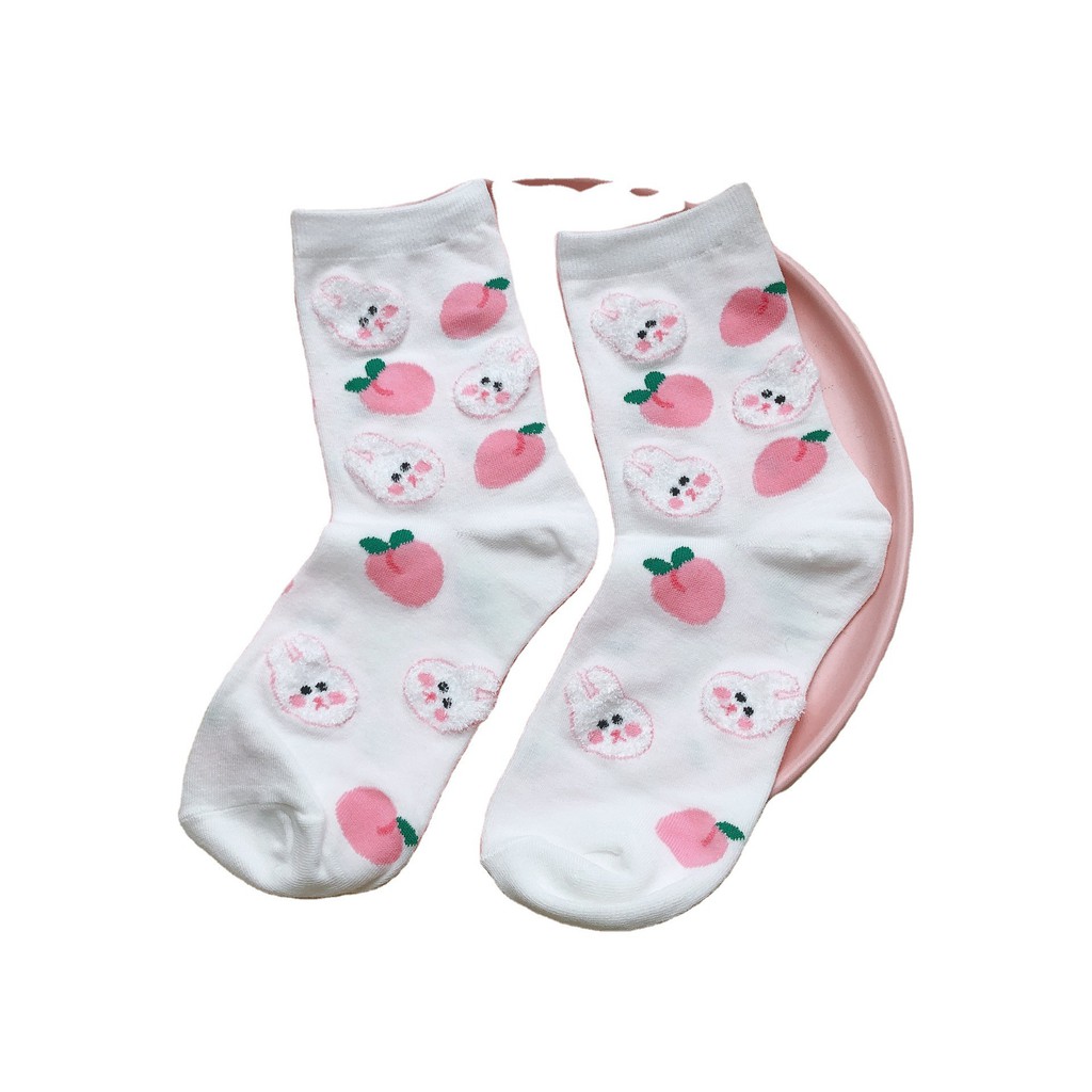 !!!FREESHIP!!! Tất Peach Bunny Dễ Thương Nhật Bản, Tất Họa Tiết Thỏ Bông