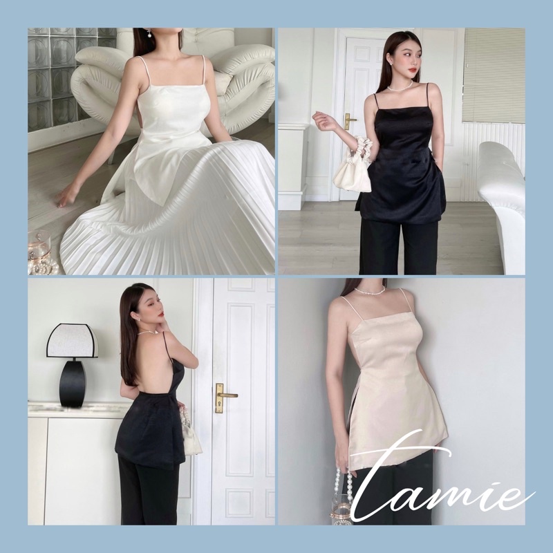 Áo LỤA dây Hở lưng Xẻ vạt SoHot TAMIEclothing Hình thật
