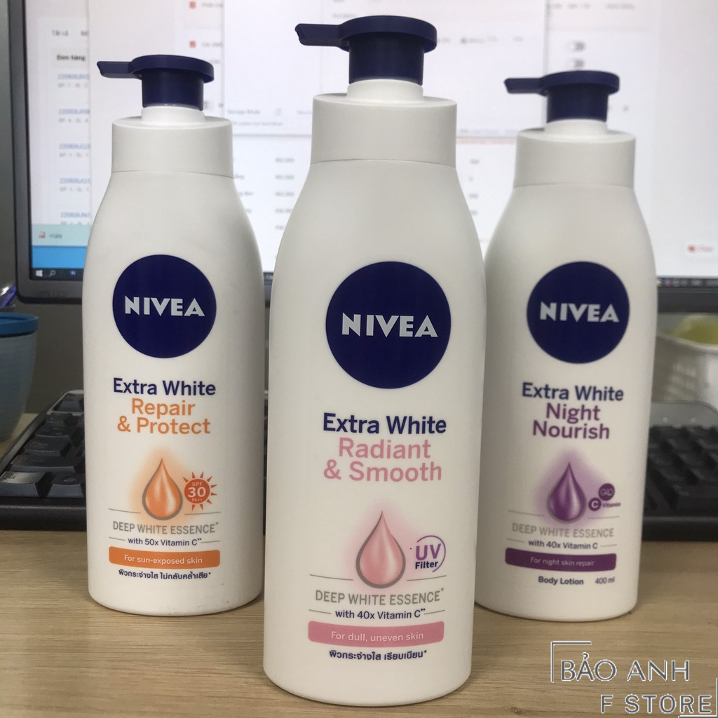 Dưỡng thể Trắng da chống nắng NIVEA Extra White Repair 350ml / Extra White Night /Extra White Radiant & Smooth 400ml