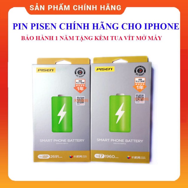 Pin pisen iphone chính hãng - bảo hành 1 năm ( Tặng kèm tua vít tháo lắp iphone )