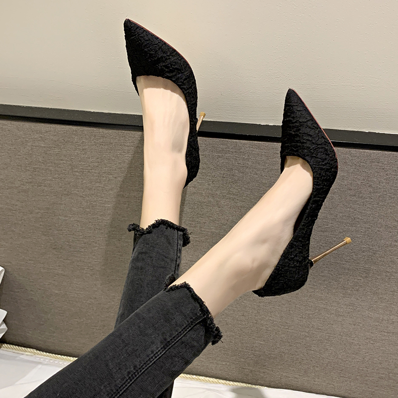 Giày Cao Gót Mũi Nhọn Màu Trơn Phong Cách Thời Trang