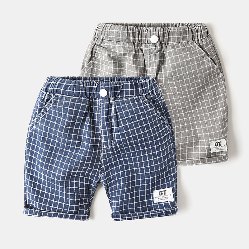 Quần short vải cotton kẻ sọc ca rô thời trang mùa hè dành cho bé trai 90-130cm