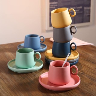 Cốc cafe, cốc uống trà kèm đĩa cao cấp, phong cách Hàn Quốc (bộ tròn rộng đáy)