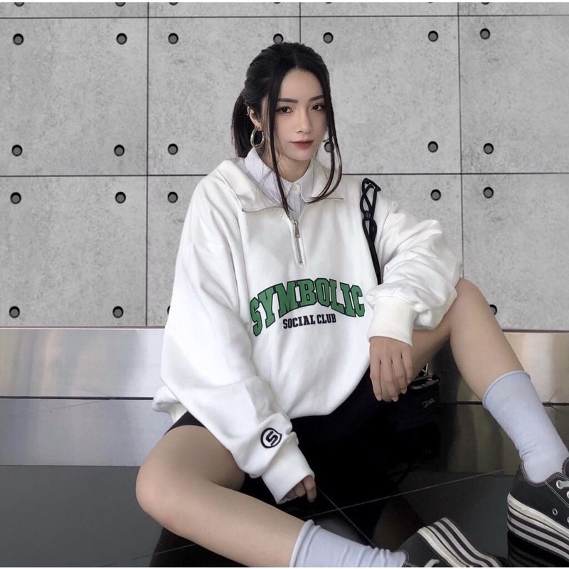 [SẴN-ẢNH THẬT] Áo Nỉ PoLo Khoá Cổ SYM Áo Sweater Cổ Trụ Tay Bồng Nam Nữ Unisex Form Rộng-Anhribistore