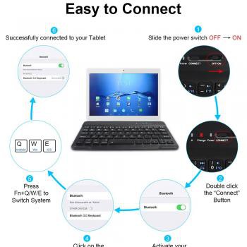 Bàn Phím Bluetooth 3.0 Không Dây Có Thể Sạc Lại Cho Ios & Android & Windows & Tablets & Điện Thoại Và Máy Tính Bảng