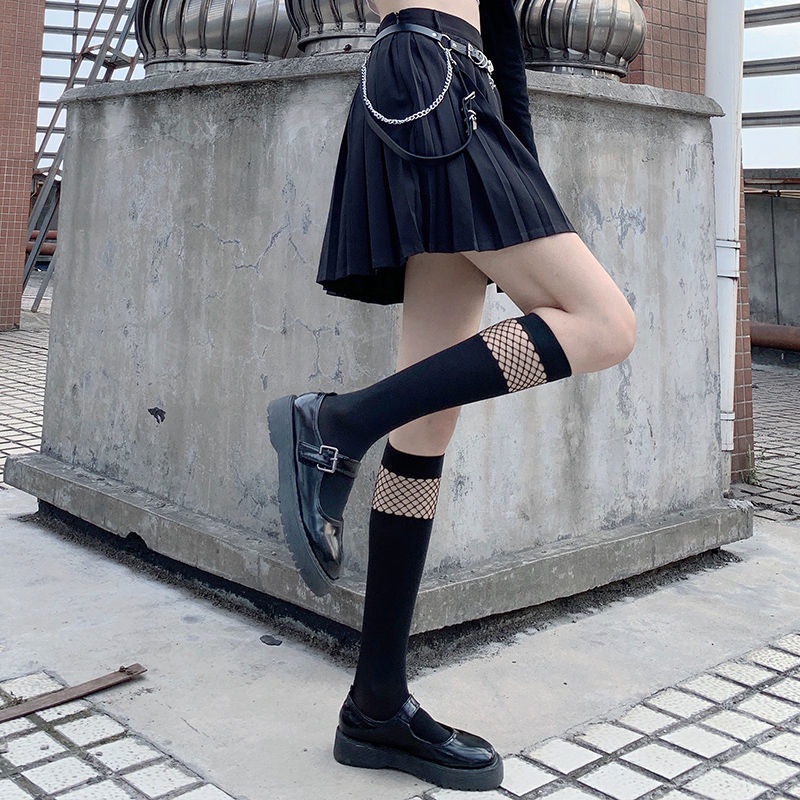 2022 Women Sexy Knee High Socks Mesh Stockings Fashion Fishnet Cute College Style JK Girls Lolita Student Black Gothic Long Sock