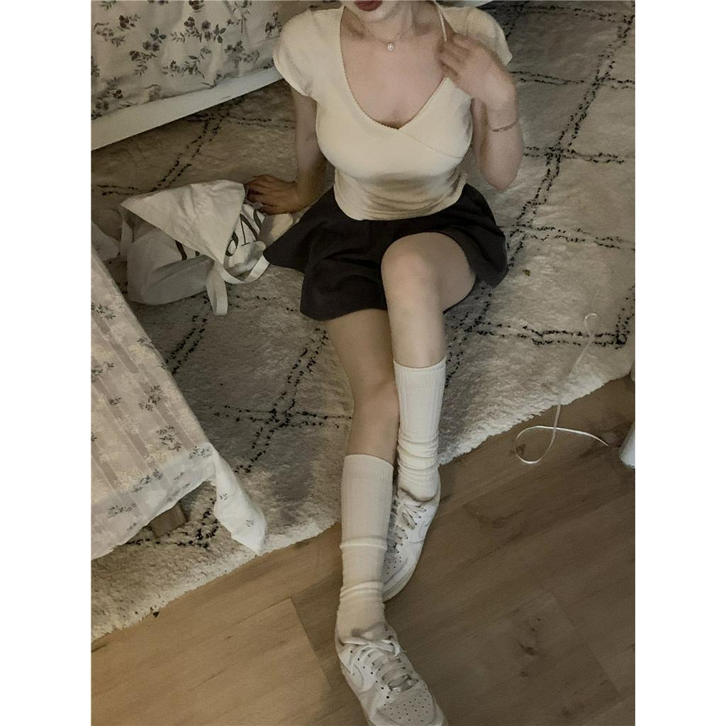 Ethelgirl Áo Thun Tay Ngắn Cổ Chữ V Đơn Giản Thời Trang Hàn Quốc Cho Nữ