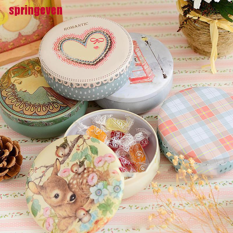 Hộp Thiếc Đựng Trà / Bánh Hình Tròn In Họa Tiết Nhiều Kiểu Độc Đáo