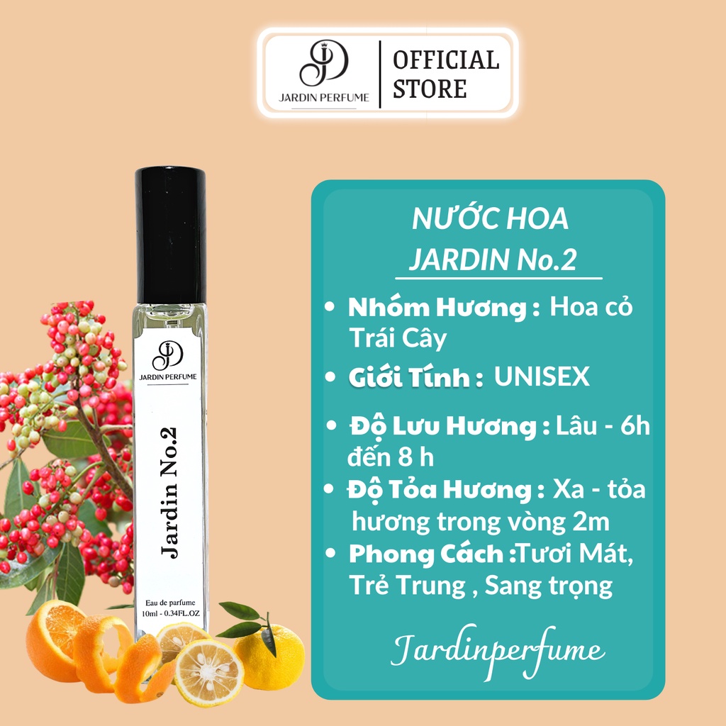 Tinh Dầu Nước Hoa Unisex Jardin No.2 Tươi Mát , Trẻ Trung , Sang Trọng 10ml - Nước Hoa Mini Dạng Xịt
