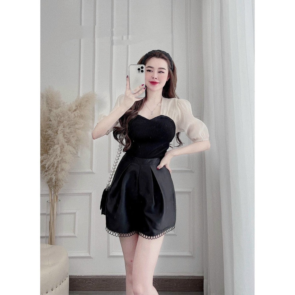 Áo kiểu nữ tay bồng cổ vuông phối tơ siêu xinh, chất len tăm co dãn, Áo sơ mi nữ công sở pha tơ rẻ đẹp trẻ trung