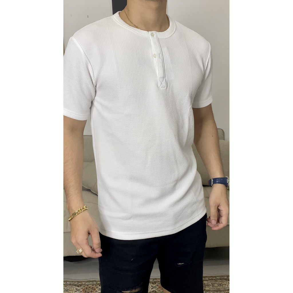 ÁO THUN NAM CỔ TÀU COTTON TỔ ONG 4 MÀU AT3T01- HENLAY 3CUC