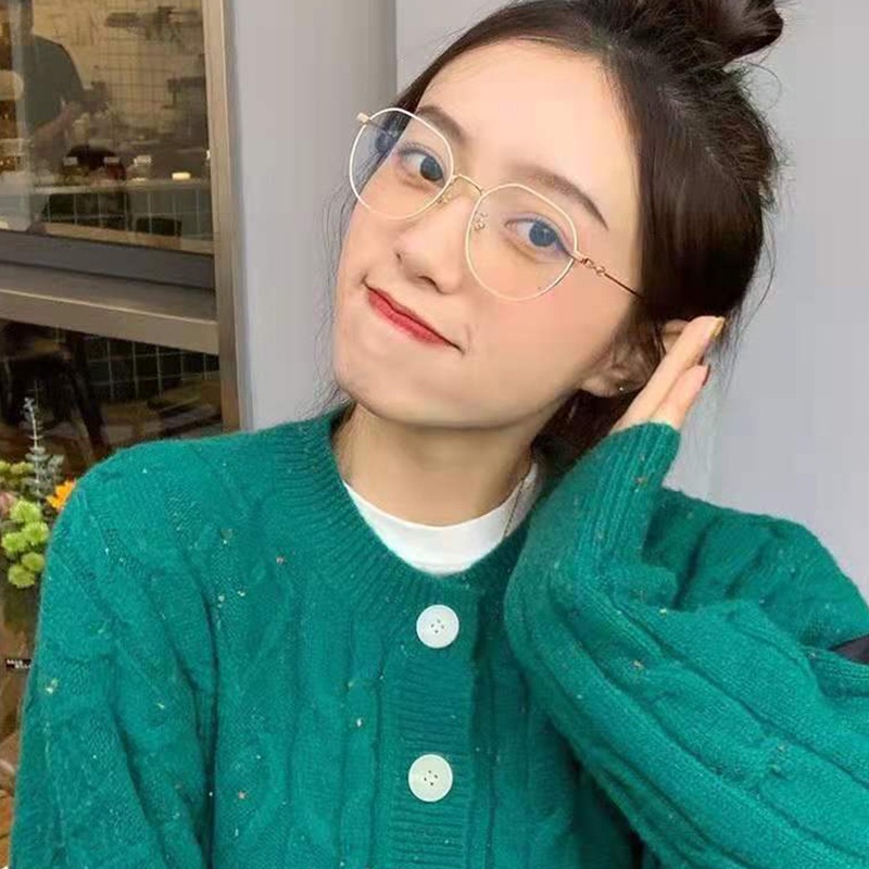 Mắt kính gọng kim loại tròn chống bức xạ phong cách Retro Hàn Quốc