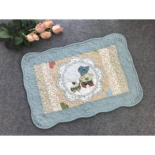 Thảm chùi chân - cô bé và cún con viền hoa xanh dương - TCC380