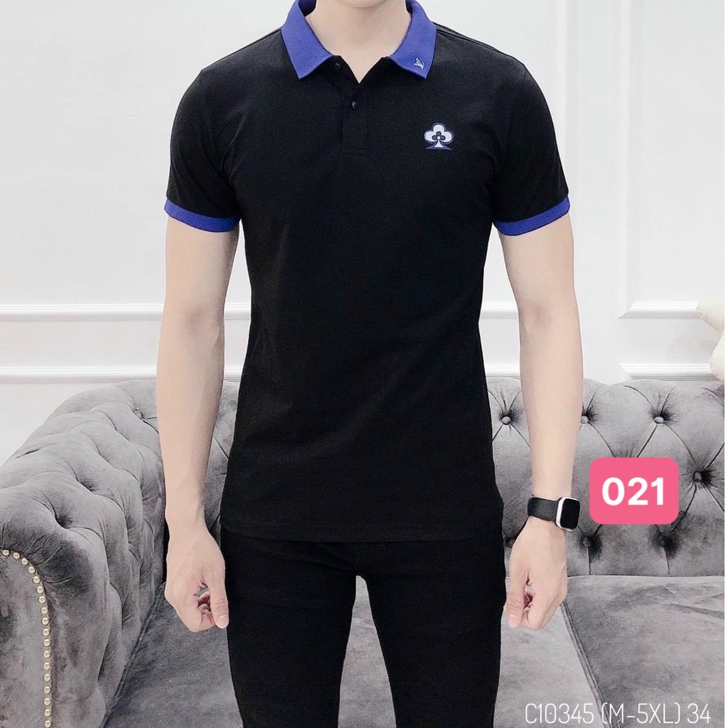 Áo thun nam polo cổ trụ màu đen chất vải cotton dày dặn co giãn tay ngắn, phông nam đẹp Hado051 nhiều mẫu