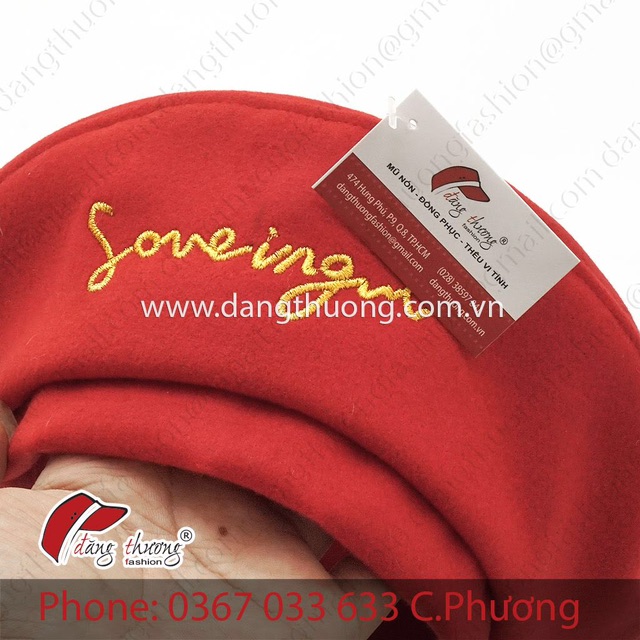 Mũ nồi nỉ dạ beret thêu chỉ ánh kim LOVING màu xanh đen/ đỏ/ đen