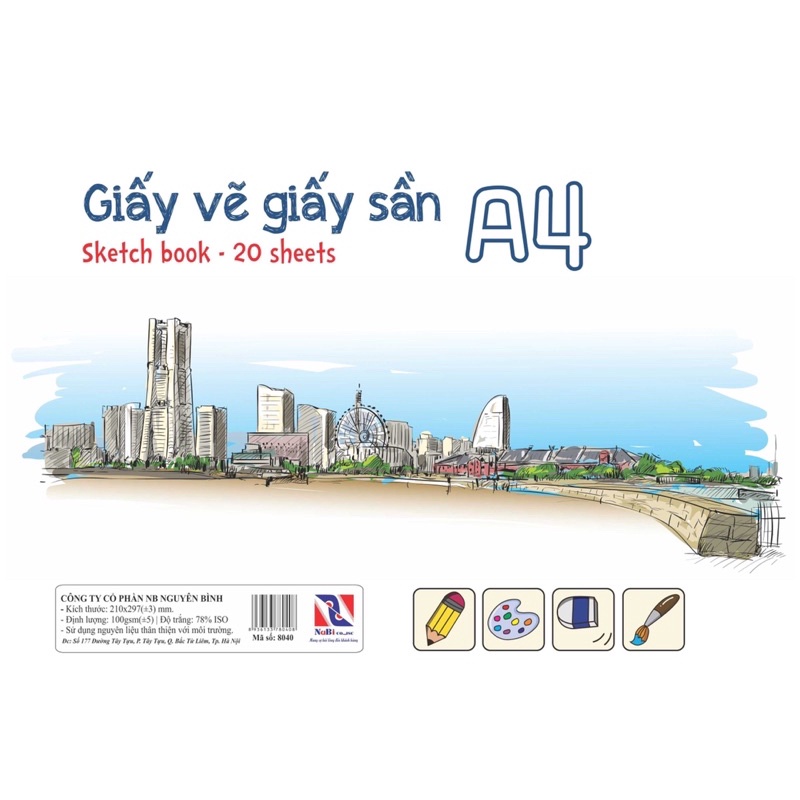 Tập Giấy vẽ giấy sần chuyên dụng A4 giấy màu kem 20 tờ