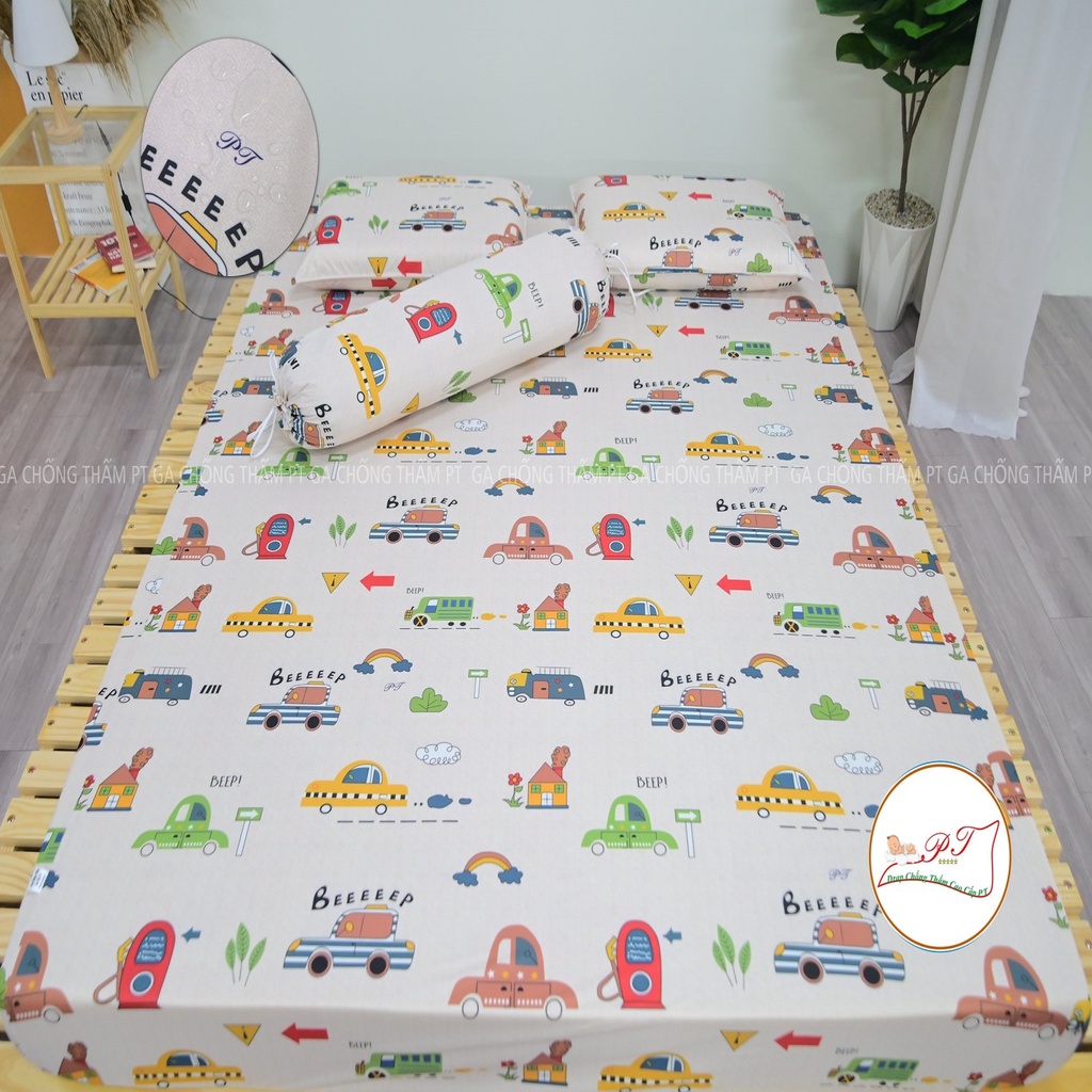 Ga chống thấm cotton cao cấp chính hãng PT, ga trải giường chống thấm không nóng, bí lưng không sột soạt (được chọn mẫu)