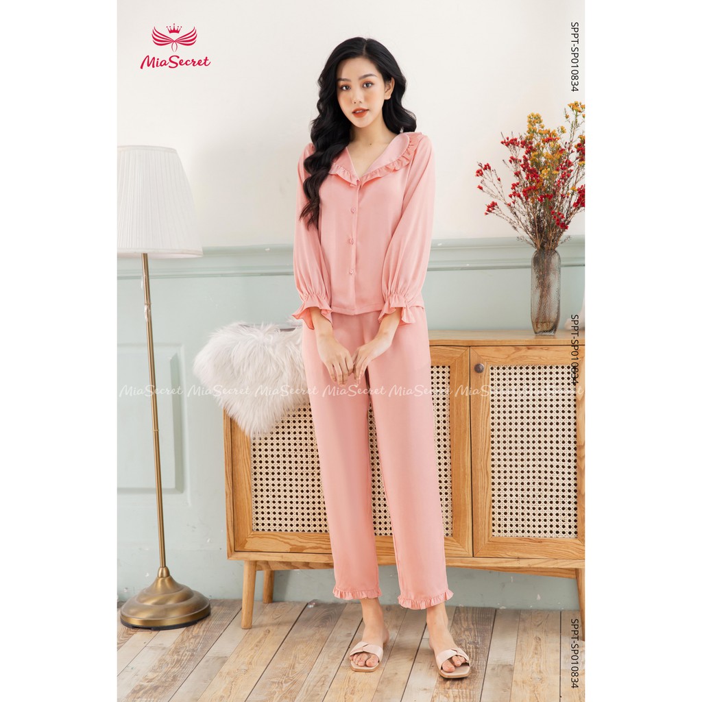 Bộ Pyjama Cổ V Bèo Hồng | BigBuy360 - bigbuy360.vn