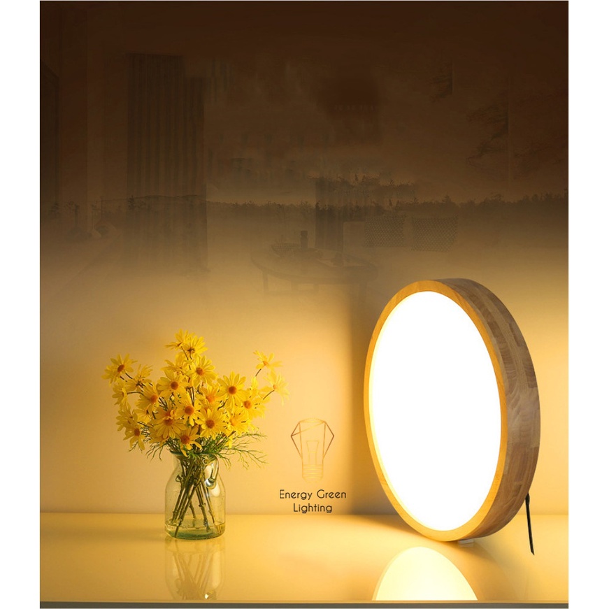 Đèn LED Ốp Trần Gỗ Energy Green Lighting OT-3027 - Đường Kính 30cm - Phong Cách Hiện Đại - 3 Chế Độ Ánh Sáng