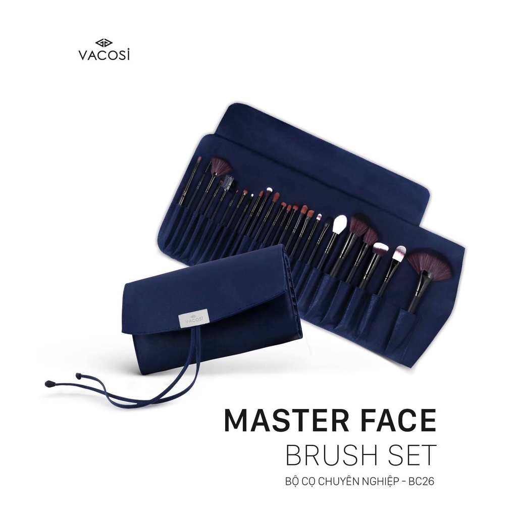 [CHÍNH HÃNG] Bộ Cọ Trang Điểm Chuyên Nghiệp 24 Cây Bóp Da Xanh Vacosi Master Face Brush Set BC26