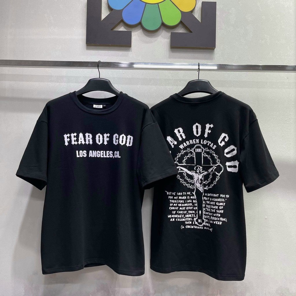 Áo thun unisex FEAR OF GOD màu đen basic tay lỡ FORM RỘNG