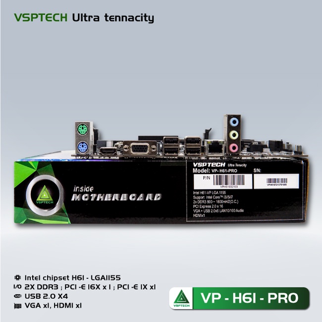 Main VSP H61 Pro Sockets 1155 Ram DDR3 VGA HDMI - Hàng chính hãng