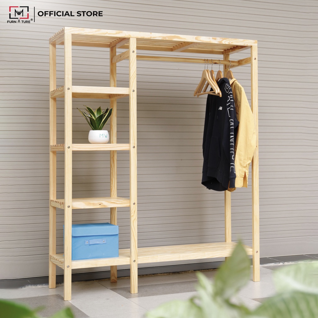 Tủ treo quần áo liền kệ màu gỗ big size thương hiệu MW FURNITURE - Double hanger closet