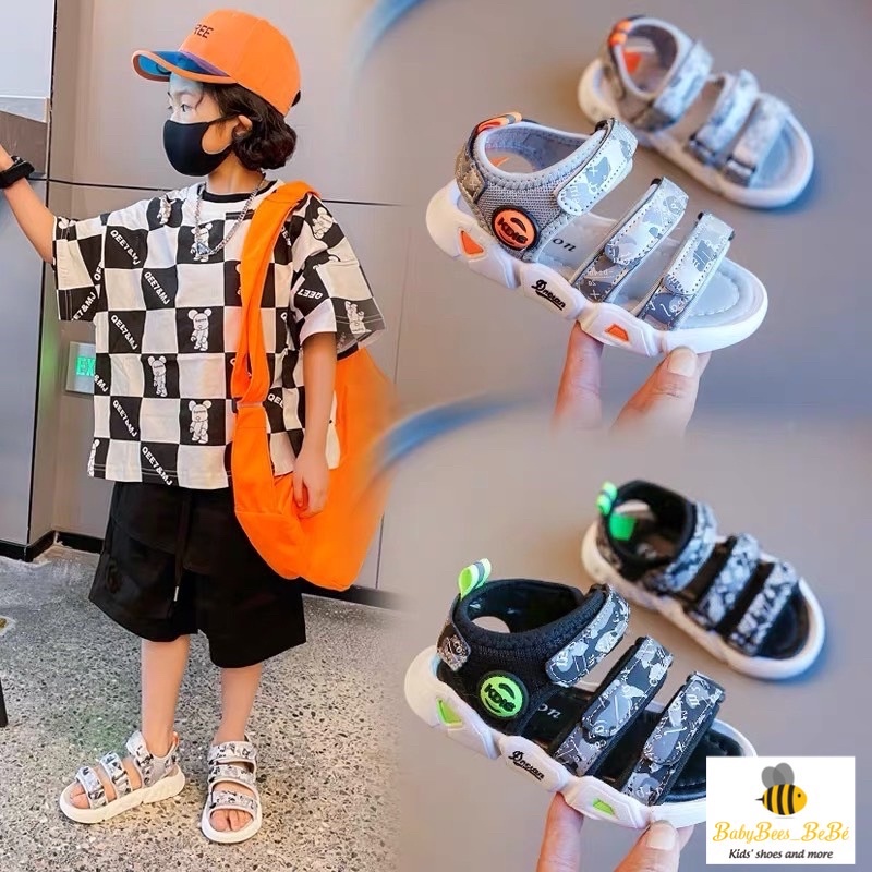 Sandal thể thao cho bé trai 2-7 tuổi mã 350, dép quai hậu siêu nhẹ quai ngang đế êm chống trượt cho bé, sz 21-30
