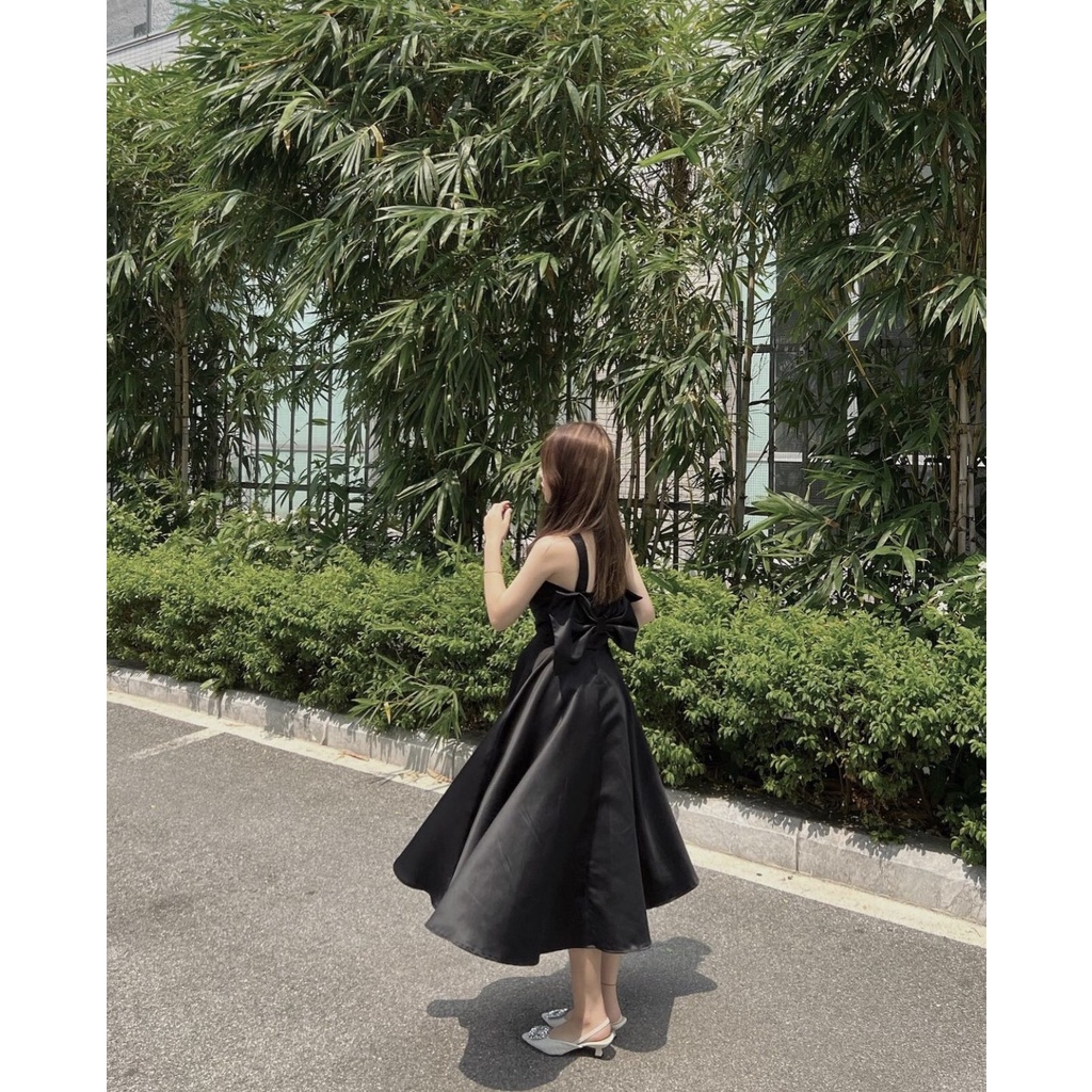 Váy Bigsize Cúp Ngực Dáng Xoè Kèm Choker Nơ Lưng Vải Tafa (40-70kg)