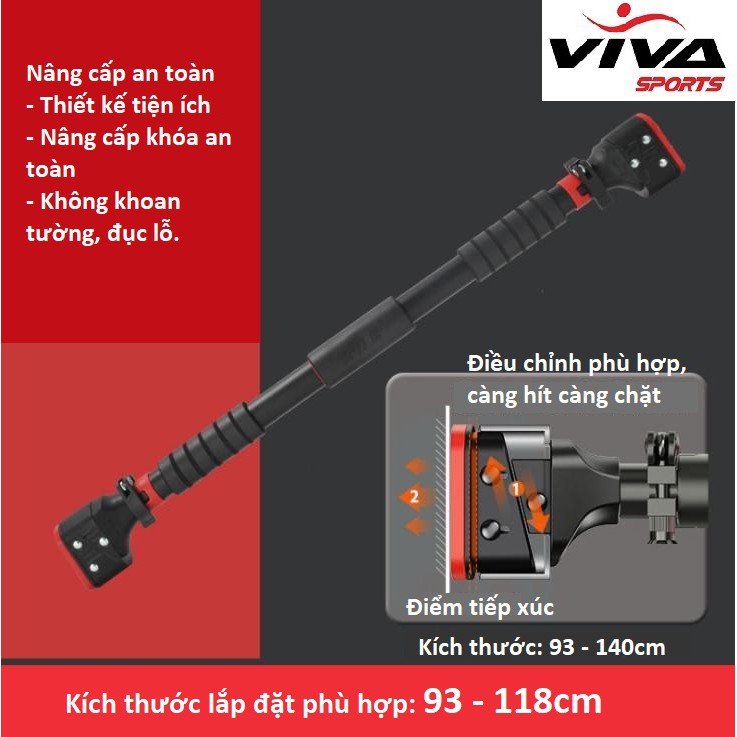 Xà đơn treo tường, gắn tường 2020 điều chỉnh 72cm-110cm và 93cm-140cm nặng 2kg, 2.5kg kèm thước cân bằng-VivaSports