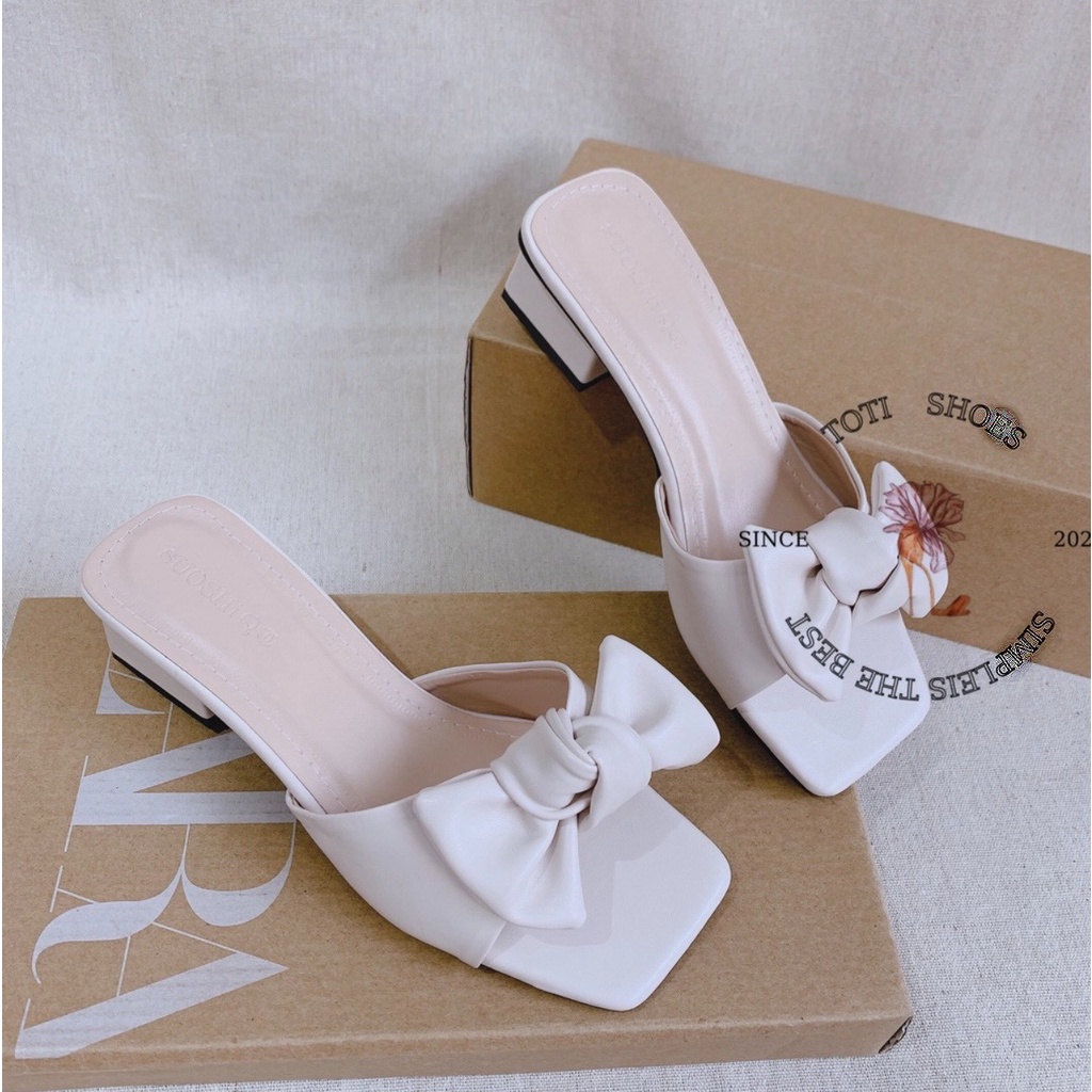 Dép cao gót nữ hàn quốc cao 3cm phối nơ bính cực đẹp