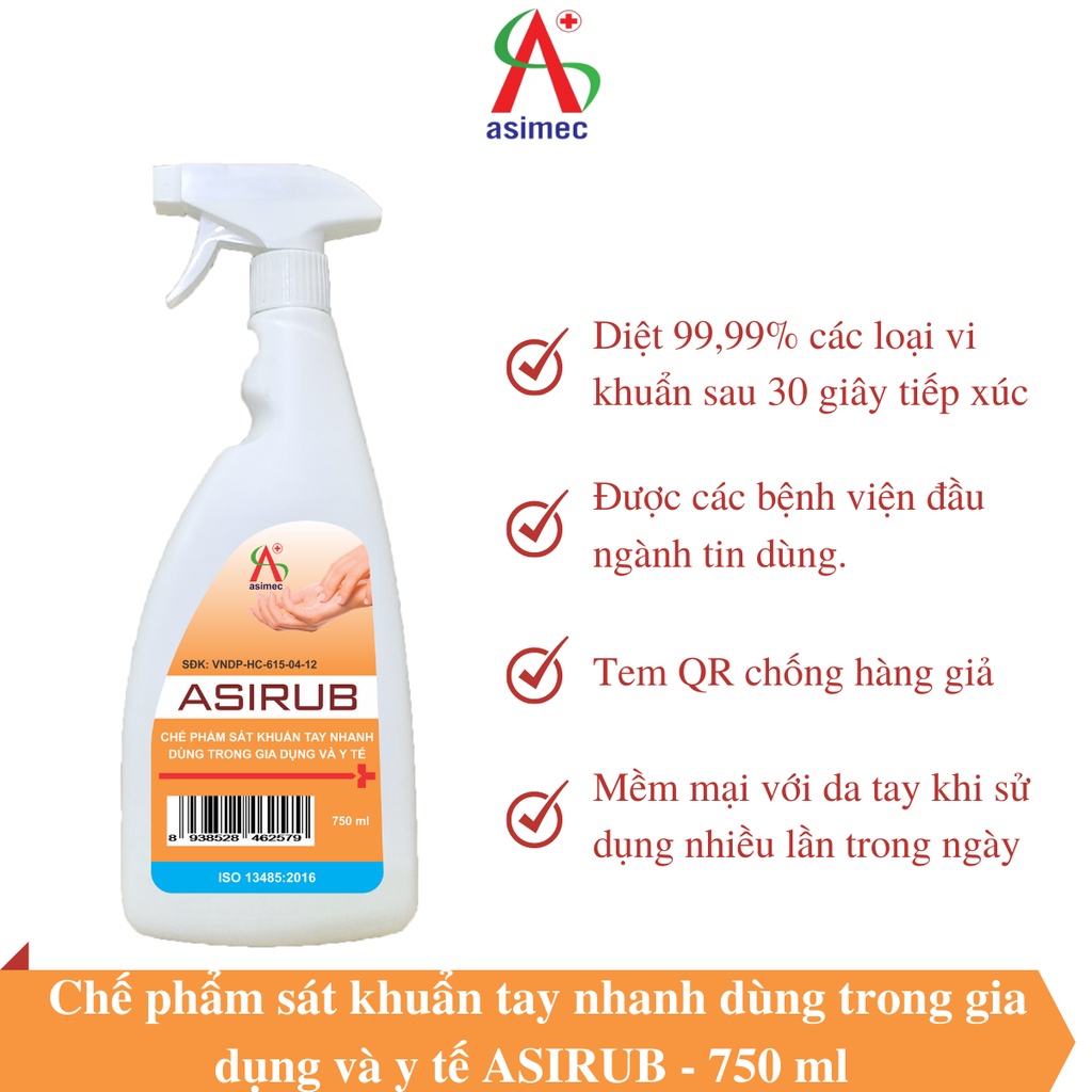 Nước rửa tay khô dạng xịt ASIRUB 750ml