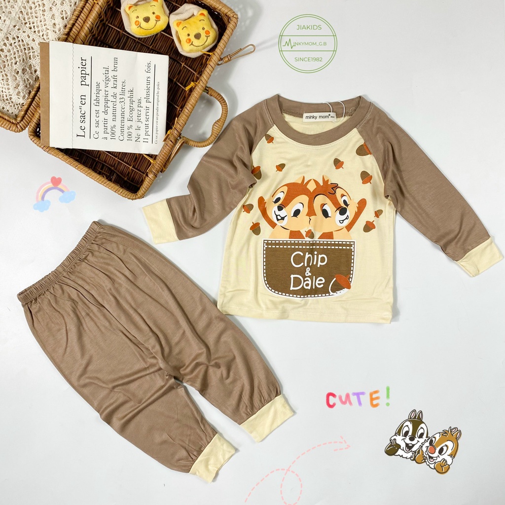 Bộ Dài Tay THUN LẠNH MINKY MOM In Nhân Vật Hoạt Hình Cho Bé TD-IN53