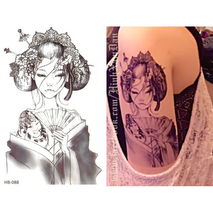 Hình xăm dán nữ tatoo Geisha Nhật - miếng dán hình xăm đẹp dành cho nữ