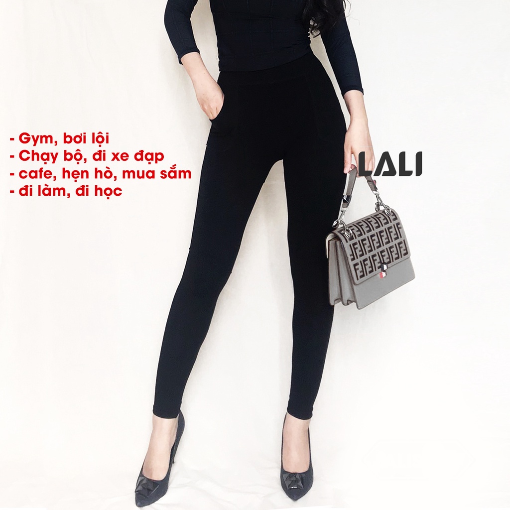 Quần legging thun 2 túi lớn lưng cao dệt kim siêu co dãn phom tôn dáng LALI MS99