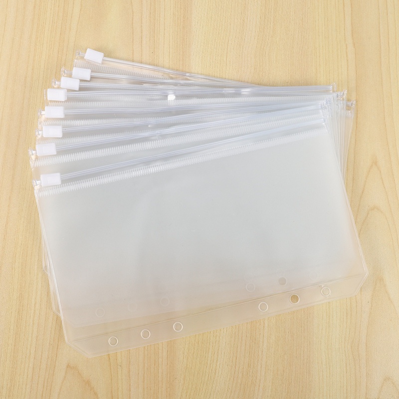 Bìa sổ còng da PU khổ A6 + giấy ghi chú 6 lỗ đóng gáy + 8 túi đựng dùng làm sổ kế hoạch chi tiêu