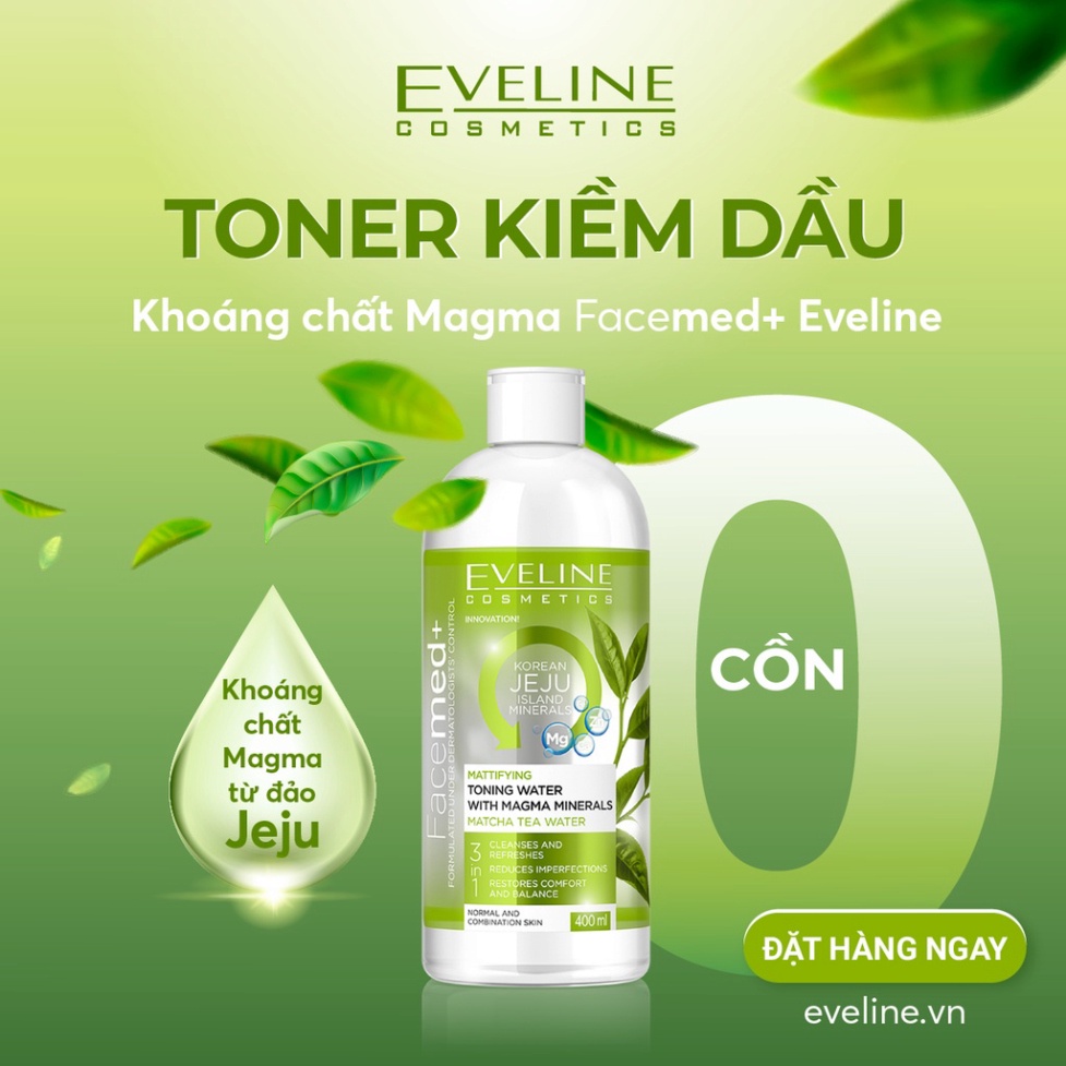 Nước Hoa Hồng EVELINE Chiết Xuất Trà Matcha 400ml Toning Water With Magma Mineral Matcha Tea Water