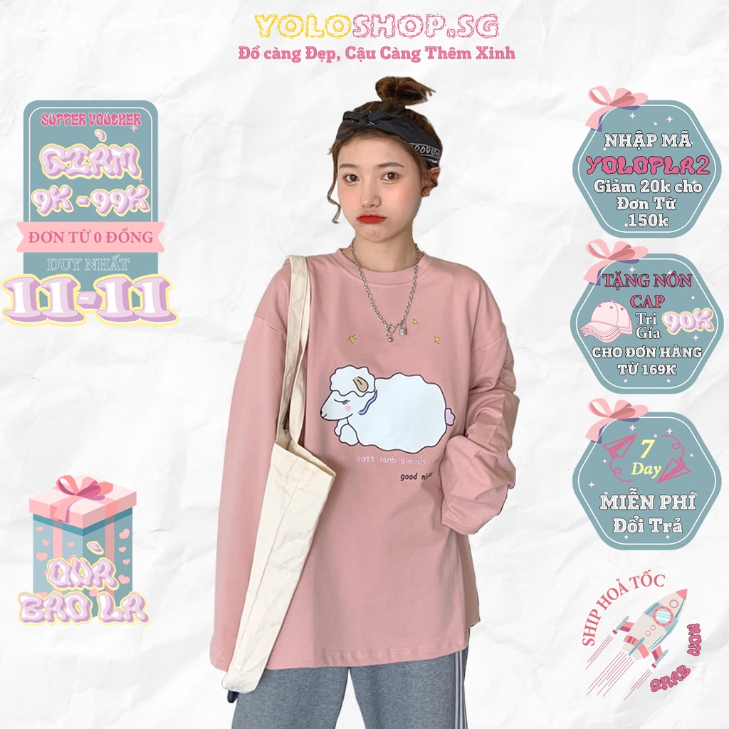 Áo thun dài tay 🐑 Con Cừu 🐑 phông Unisex nam nữ tee oversize form rộng pull Ulzzang Streetwear thu đông vải mềm - Hàng