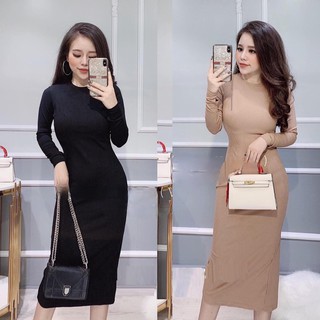 Đầm Body Tay Dài Thun Gân