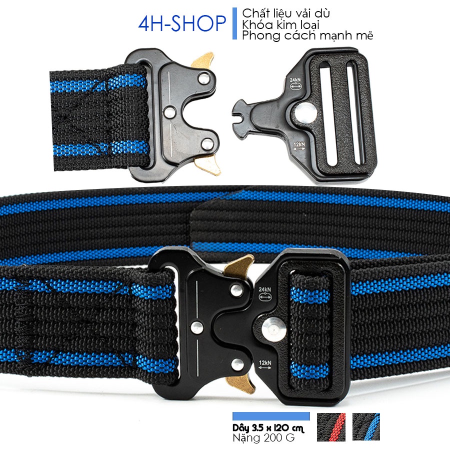 Thắt lưng nam vải dù 2 màu sọc đỏ và sọc đen dây 3.5 x 120 cm, đầu khóa kim loại - phong cách trẻ trung bền đẹp