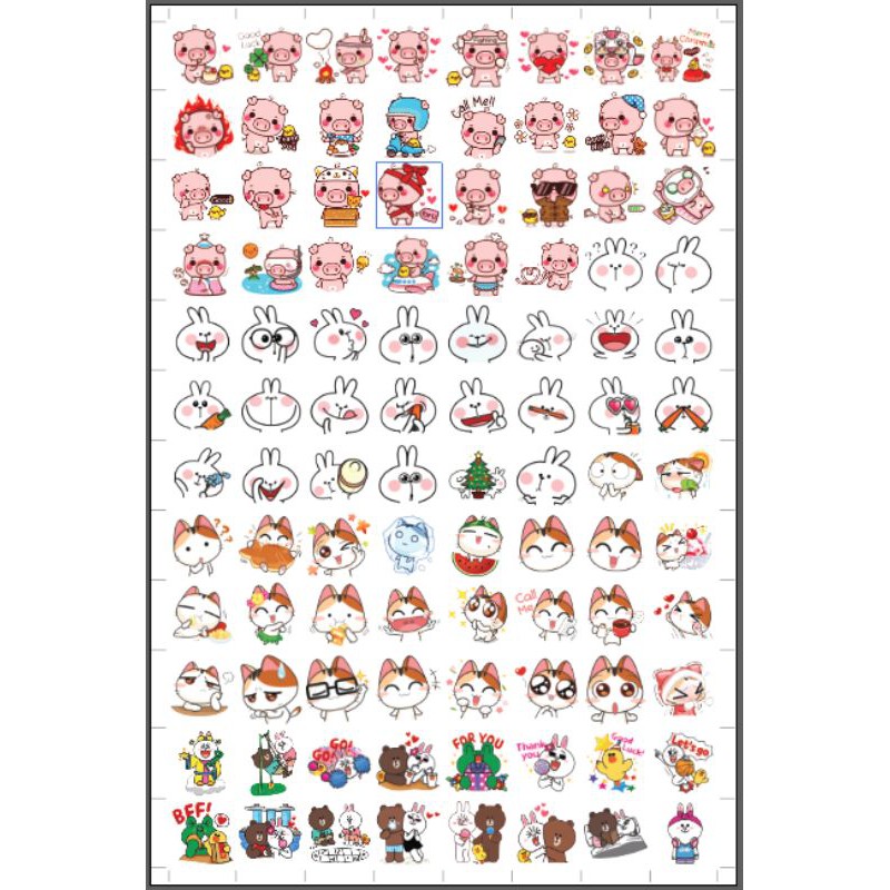 Combo 96 Tem Dán Sticker Cute Chủ Đề Dễ Thương