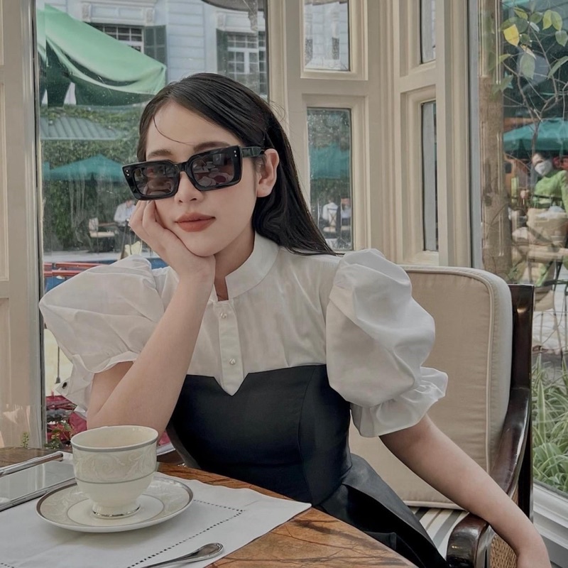 SET ÁO PHA CỔ ĐỨC SƠ MI CHÍT EO PHỒNG XÒE KÈM CHÂN VÁY