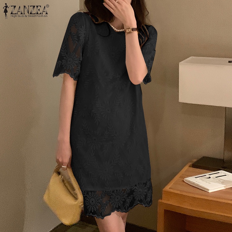 Đầm mini Zanzea hai lớp màu trơn họa tiết hoa vintage thời trang cho nữ