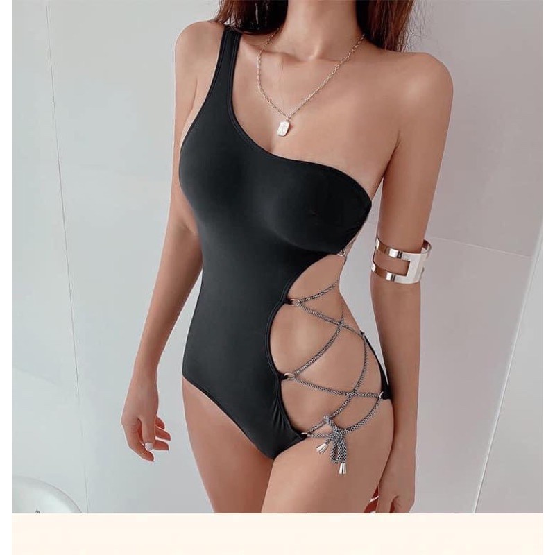 BIKINI đồ bơi nữ bodysuit CAO CẤP LỆCH VAI PHỐI DÂY QUYẾN RŨ ĐI BIỂN JAMI - MOM400
