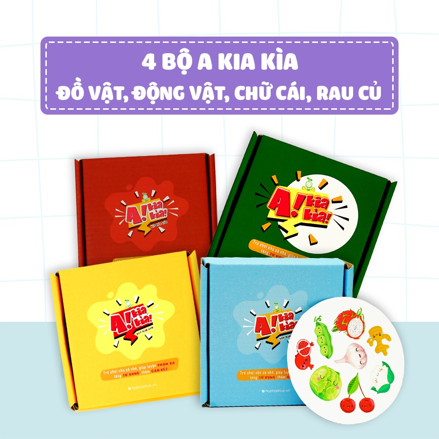Combo 4 Đồ Chơi A Kia Kìa: Đồ Vật, Động Vật, Chữ Cái - Hình Khối, Rau Củ Hộp Háo Hức cho bé 3-10 tuổi